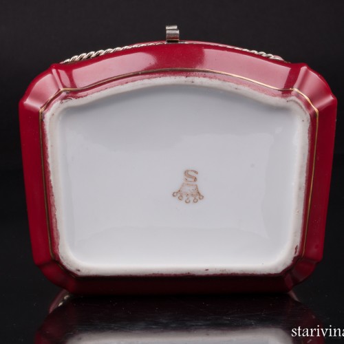 Шкатулка Охотник и пастушка, бордовая, Германия, сер. 20 в