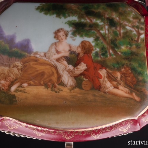 Шкатулка Охотник и пастушка, бордовая, Германия, сер. 20 в