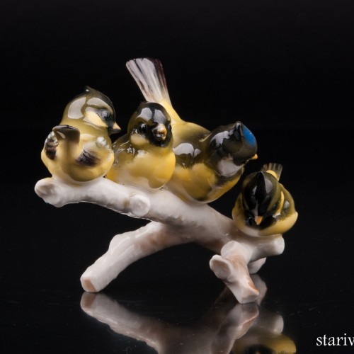 Синички на ветке, миниатюра, Hutschenreuther, Германия