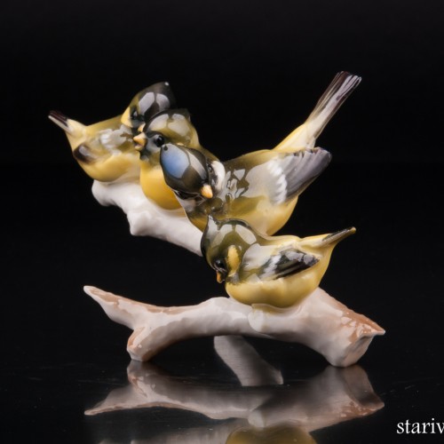 Синички на ветке, миниатюра, Hutschenreuther, Германия