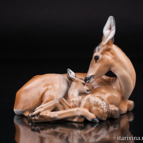 Фарфоровая статуэтка Олениха с олененком, Eschenbach, Германия, 1930-50 гг.