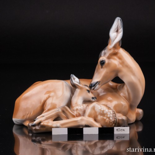 Фарфоровая статуэтка Олениха с олененком, Eschenbach, Германия, 1930-50 гг.