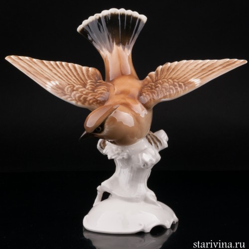 Статуэтка птицы из фарфора Свиристель, Hutschenreuther, Германия, 1955-68 гг.