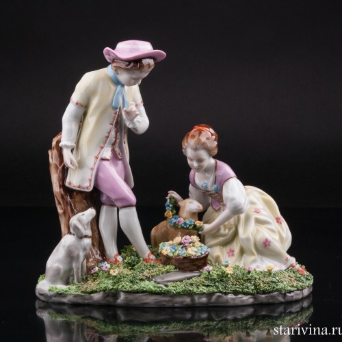 Пара с собачкой и овечкой, Unterweissbach, Германия, 1960 гг