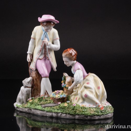 Пара с собачкой и овечкой, Unterweissbach, Германия, 1960 гг