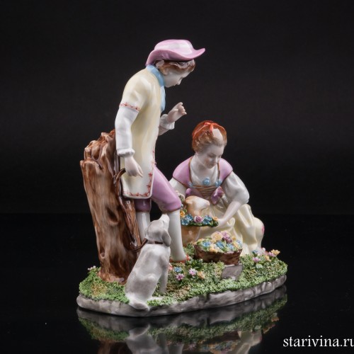 Пара с собачкой и овечкой, Unterweissbach, Германия, 1960 гг