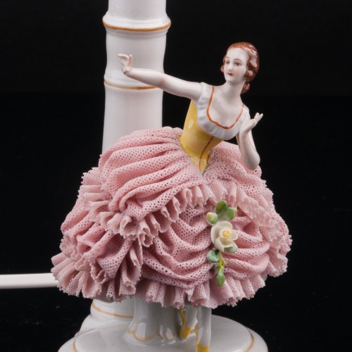 Лампа девушка в розовом платье, кружевная, Muller & Co, Германия, 1907-52 гг