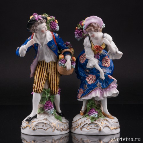 Пара с корзинами фруктов, Sitzendorf, Германия, пер. пол. 20 в