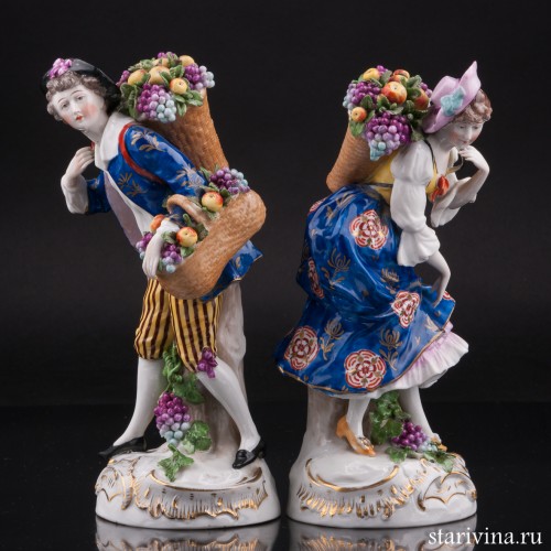 Пара с корзинами фруктов, Sitzendorf, Германия, пер. пол. 20 в