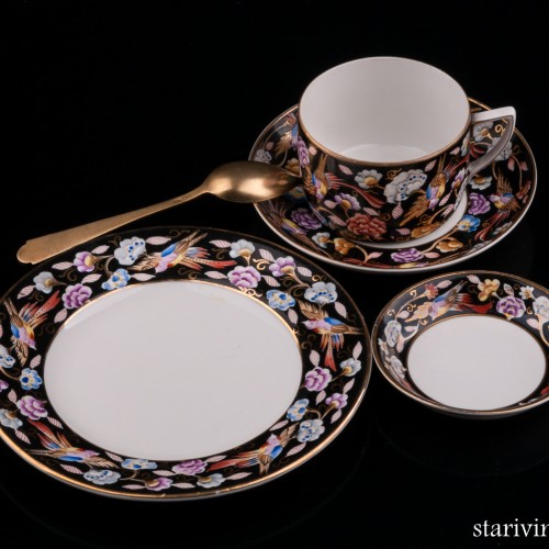 Чайный набор Райские птицы, 4 предмета, Вербилки, СССР, 1946-50 гг