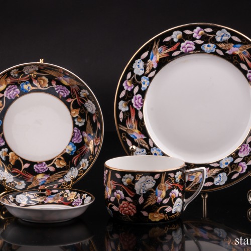 Чайный набор Райские птицы, 4 предмета, Вербилки, СССР, 1946-50 гг