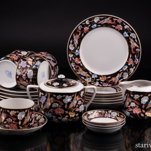 Чайный набор Райские птицы, 4 предмета, Вербилки, СССР, 1946-50 гг