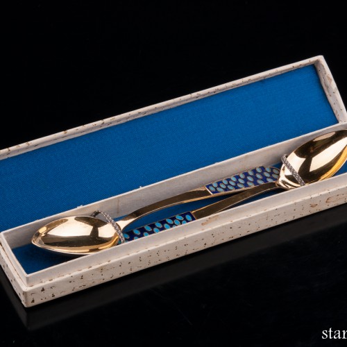 Чайные ложки, серебро, золочение, 2 шт, СССР, сер. 20 в