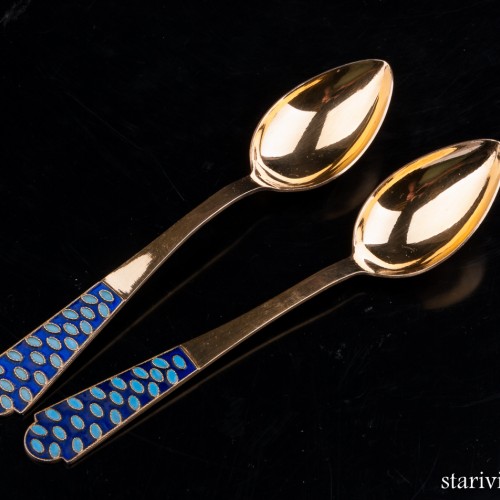 Чайные ложки, серебро, золочение, 2 шт, СССР, сер. 20 в