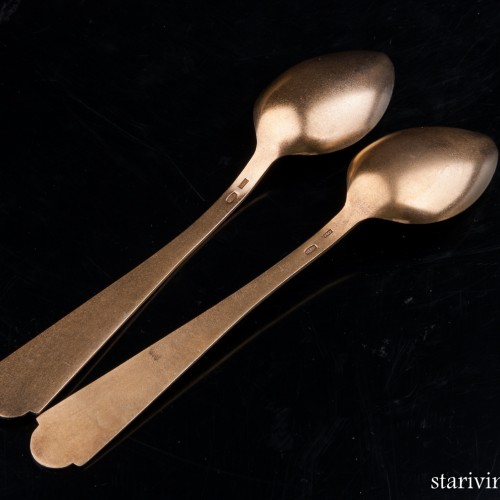 Чайные ложки, серебро, золочение, 2 шт, СССР, сер. 20 в