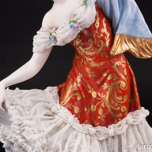 Балерина в красном платье, кружевная, Volkstedt, Германия, до 1935 г