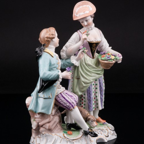 Пара с цветами и собачкой, Carl Thieme, Германия, сер. 20 в