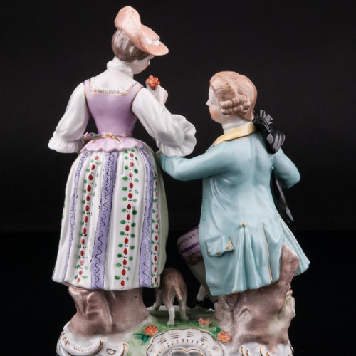 Пара с цветами и собачкой, Carl Thieme, Германия, сер. 20 в