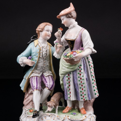 Пара с цветами и собачкой, Carl Thieme, Германия, сер. 20 в