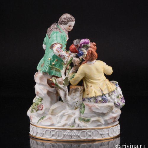 Пара с птичьей клеткой и корзиной цветов, Meissen, Германия, 1951 г