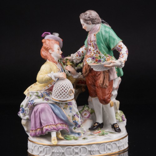 Пара с птичьей клеткой и корзиной цветов, Meissen, Германия, 1951 г