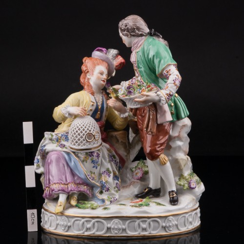 Пара с птичьей клеткой и корзиной цветов, Meissen, Германия, 1951 г