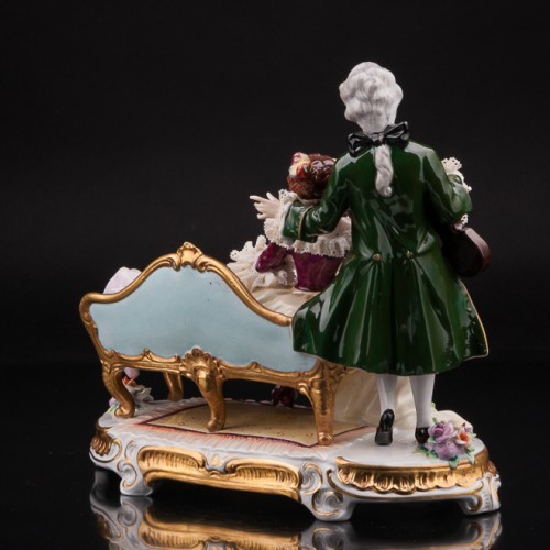 Пара с книжкой и скрипкой, кружевная, Unterweissbach, Германия, 1960 гг