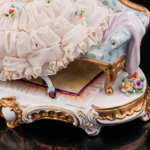 Пара с книжкой и скрипкой, кружевная, Unterweissbach, Германия, 1960 гг