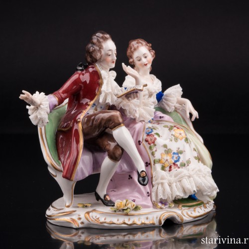 Пара за чтением, кружевная, Volkstedt, Германия, вт. пол. 20 в