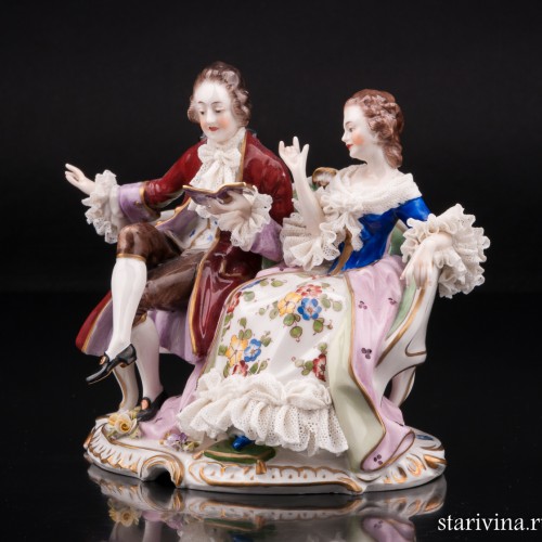 Пара за чтением, кружевная, Volkstedt, Германия, вт. пол. 20 в