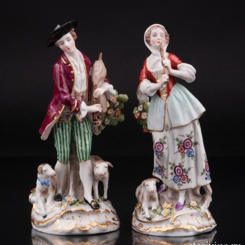 Пастушки, пара с флейтой и волынкой, Ernst Bohne Sohne, Германия, сер. 20 в