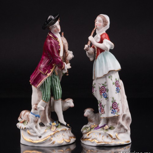 Пастушки, пара с флейтой и волынкой, Ernst Bohne Sohne, Германия, сер. 20 в