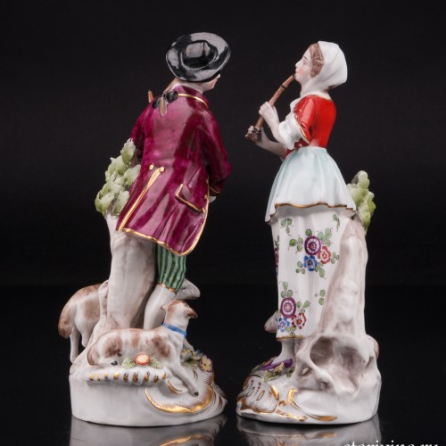 Пастушки, пара с флейтой и волынкой, Ernst Bohne Sohne, Германия, сер. 20 в