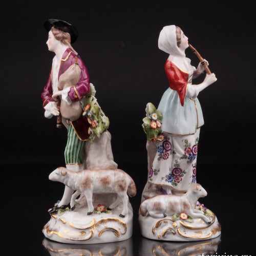 Пастушки, пара с флейтой и волынкой, Ernst Bohne Sohne, Германия, сер. 20 в