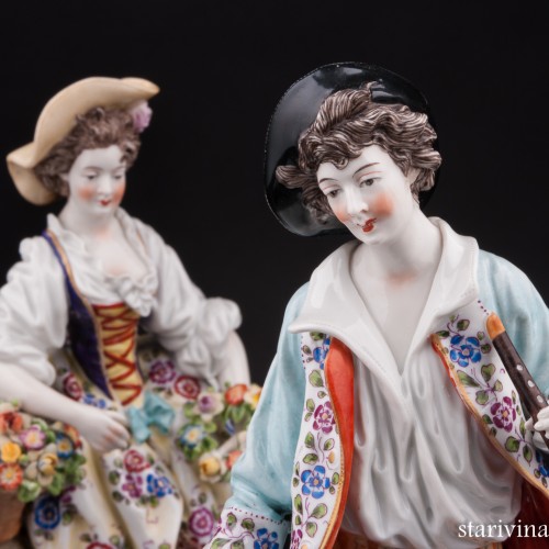 Пасторальная пара с овечкой и собачкой, Ernst Bohne Sohne, Германия, кон. 19 - нач. 20 вв