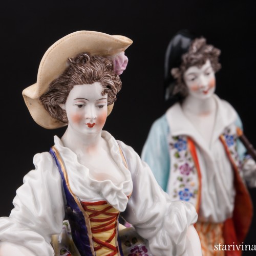 Пасторальная пара с овечкой и собачкой, Ernst Bohne Sohne, Германия, кон. 19 - нач. 20 вв