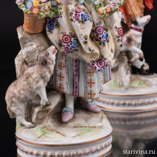 Пасторальная пара с овечкой и собачкой, Ernst Bohne Sohne, Германия, кон. 19 - нач. 20 вв