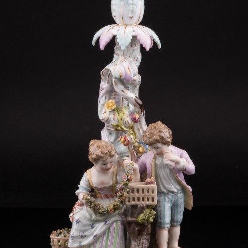 Дети с гирляндой и птичьей клеткой, подсвечник, Германия, 1888-1901 гг
