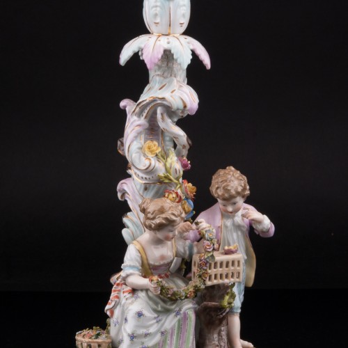 Дети с гирляндой и птичьей клеткой, подсвечник, Германия, 1888-1901 гг