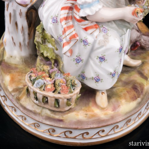 Дети с гирляндой и птичьей клеткой, подсвечник, Германия, 1888-1901 гг