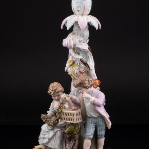 Дети с гирляндой и птичьей клеткой, подсвечник, Германия, 1888-1901 гг