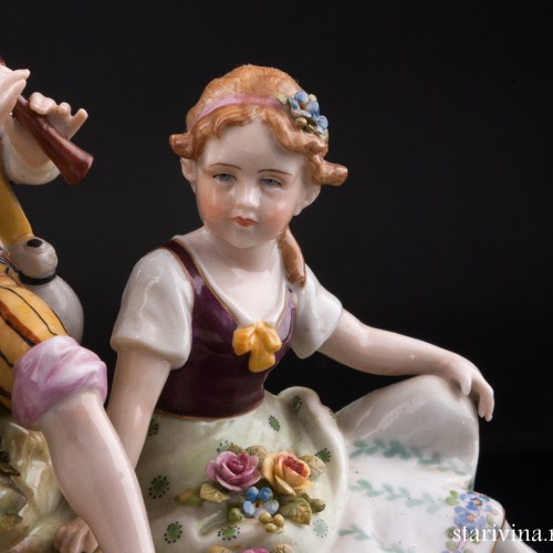 Пастушки, пара с овечками и флейтой, E. A. Muller, Германия, нач. 20 в