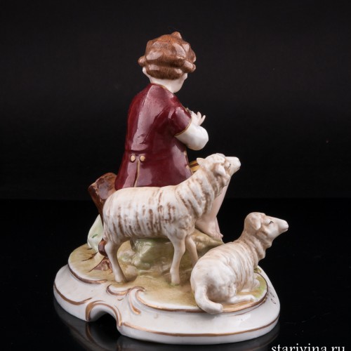 Пастушки, пара с овечками и флейтой, E. A. Muller, Германия, нач. 20 в
