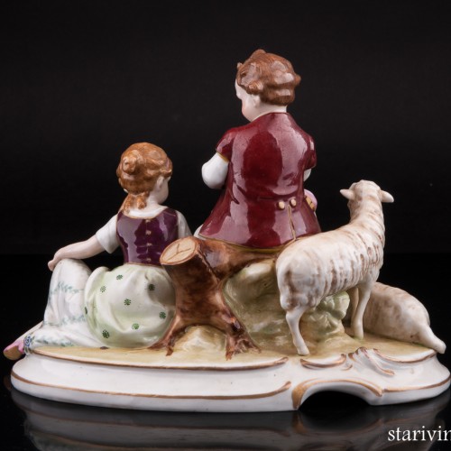 Пастушки, пара с овечками и флейтой, E. A. Muller, Германия, нач. 20 в