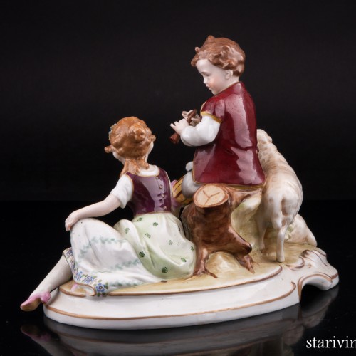 Пастушки, пара с овечками и флейтой, E. A. Muller, Германия, нач. 20 в