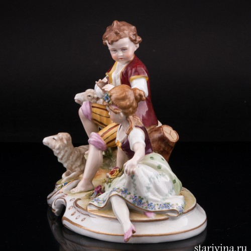 Пастушки, пара с овечками и флейтой, E. A. Muller, Германия, нач. 20 в