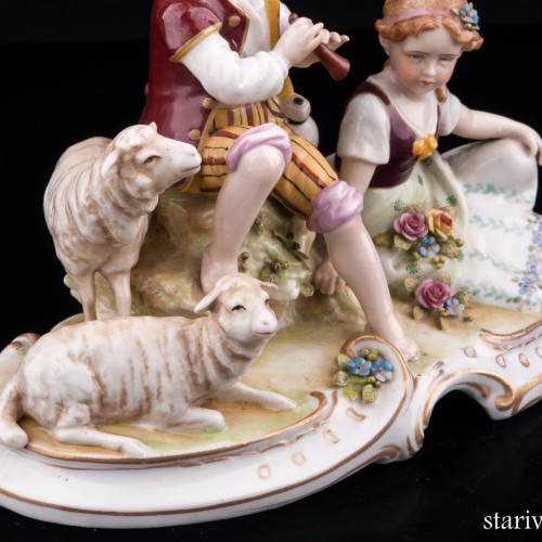 Пастушки, пара с овечками и флейтой, E. A. Muller, Германия, нач. 20 в