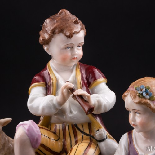 Пастушки, пара с овечками и флейтой, E. A. Muller, Германия, нач. 20 в