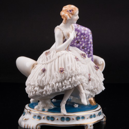 Дама с цветной шалью, кружевная, E. A. Muller, Германия, нач. 20 в