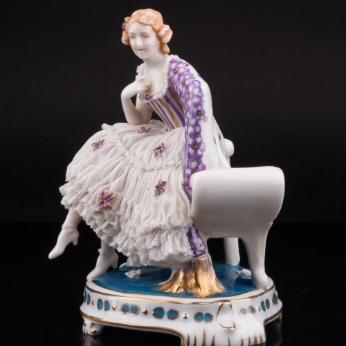 Дама с цветной шалью, кружевная, E. A. Muller, Германия, нач. 20 в